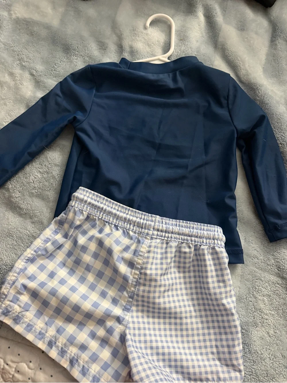 Carter's Navy Rashguard with Light Blue Gingham Swim Shorts 18m